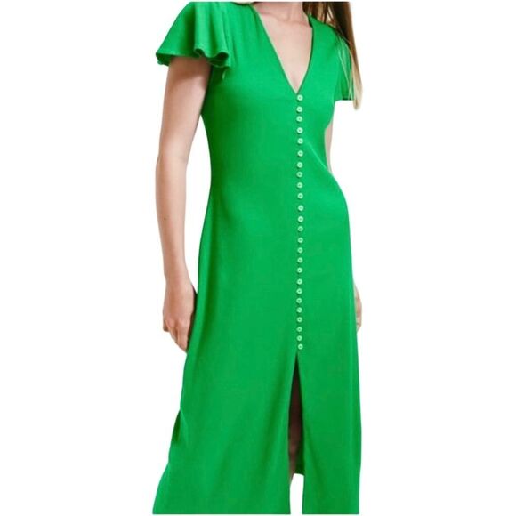Zara Dresses & Skirts - NWOT Zara Green Flutter Sleeves Ribbed Knit Maxi Dress